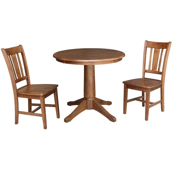 International Concepts Round 30 in Rd Top Pedestal Table, 2 San Remo Chairs, Distressed Oak, 30 in W, 30 in L, 29.9 in H K42-30RT-27B-C10-2 - main